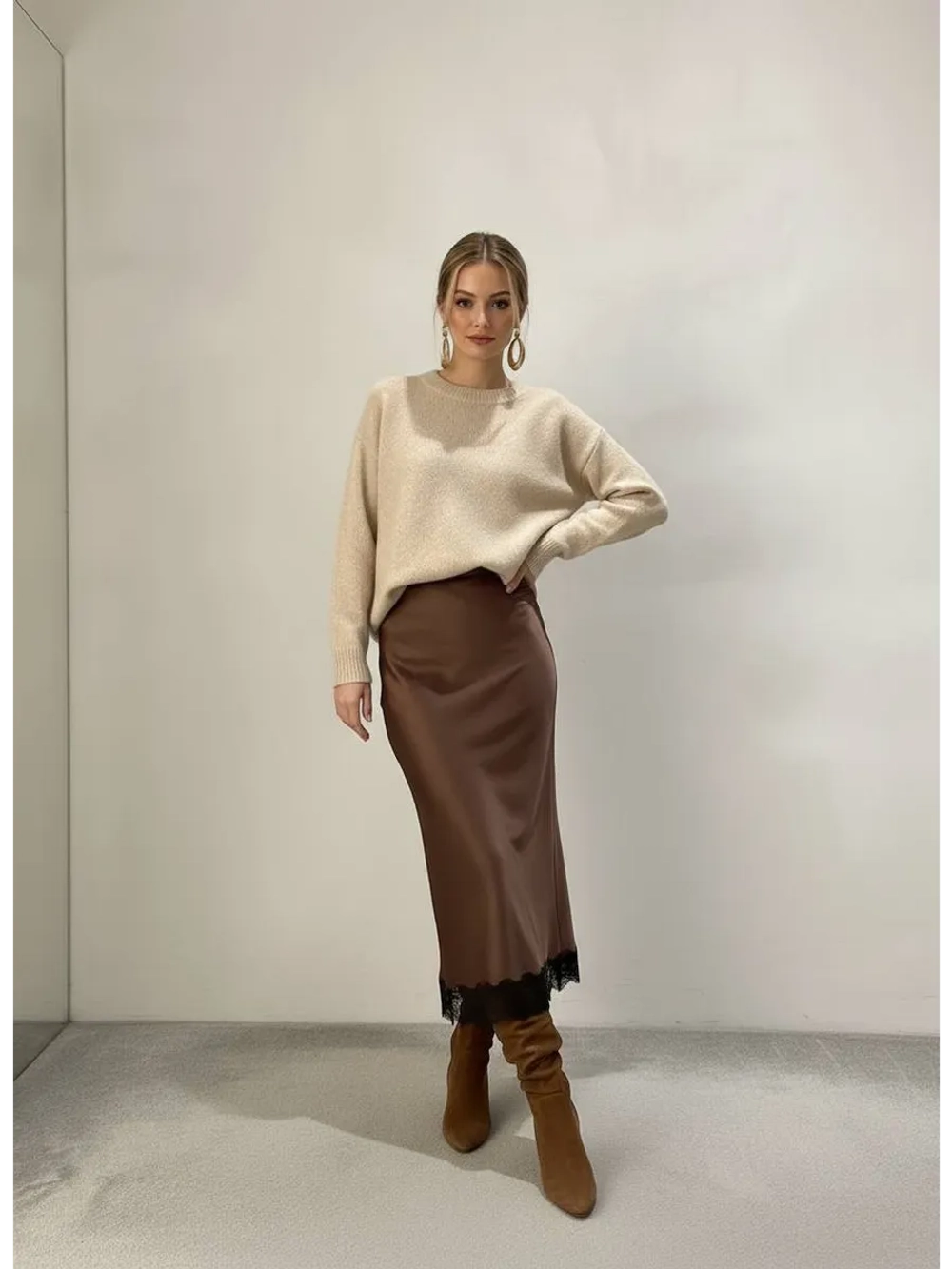 Юбка атласная с кружевом