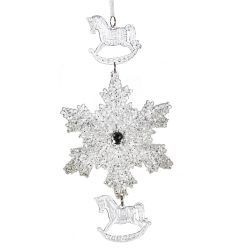 GAEM Украшение новогоднеe подвеска"Снежинка с лошадками", L11,5 W0,5 H24 см