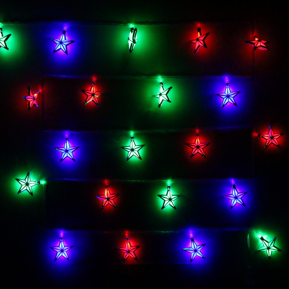 Гирлянда для дома 4м 28 ламп LED с насадками СЕРЕБРЯНАЯ ЗВЕЗДА, прозрач.пров., авторежим.,IP-20 RG/RB (возможность соединения)
