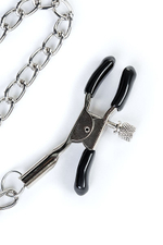 Красный кляп-трензель 12см в виде косточки с зажимами для сосков ToyFa Theatre 708027