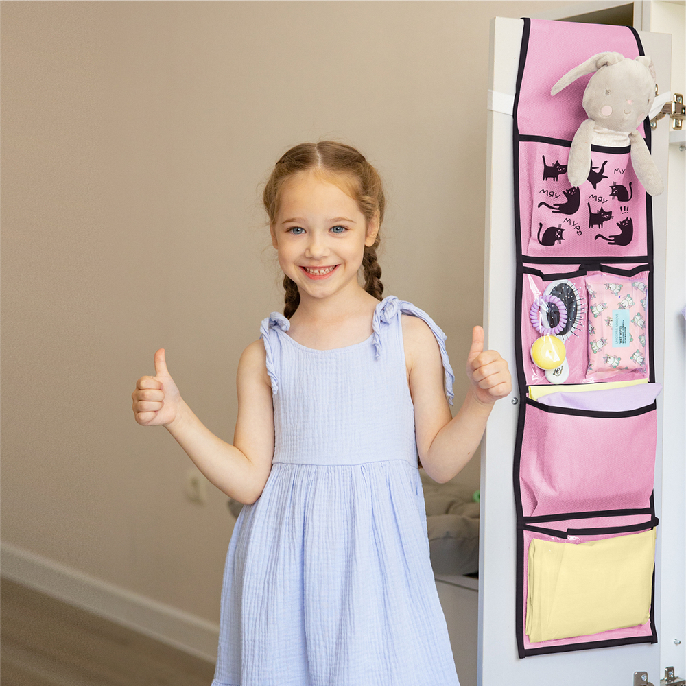 Кармашки для детского сада на резинке. Котики принт