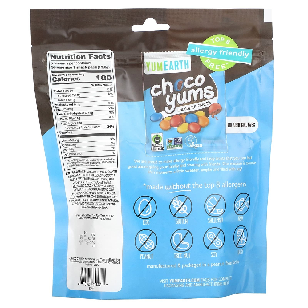 YumEarth, Choco Yums, шоколадные конфеты, 5 пакетиков по 19,8 г (0,7 унции)