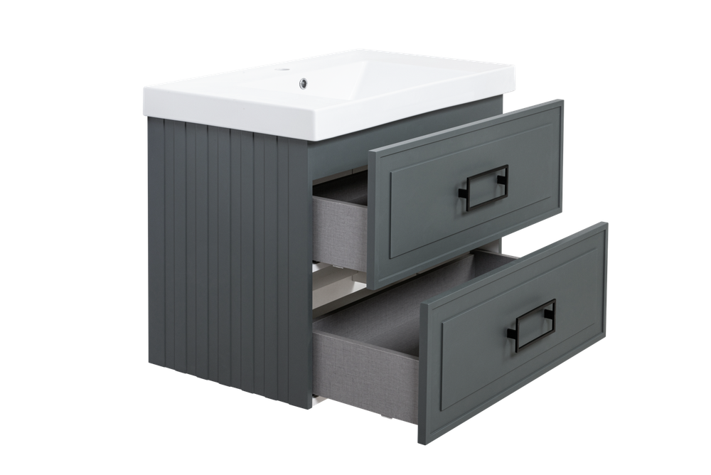 Тумба с раковиной La Fenice Cubo Grigio Twin 80 см FNC-01-CUB-G-80-2 серо-зеленая матовая