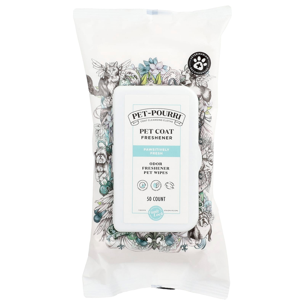 Poo-Pourri, Pet-Pourri™, салфетки для освежения шерсти питомцев, Pawsitively Fresh, 50 шт.
