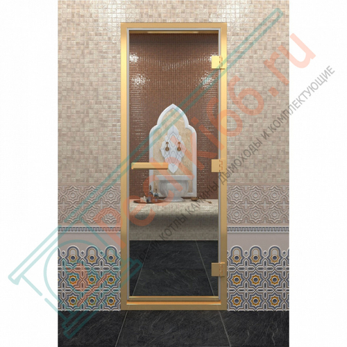 Стеклянная дверь DoorWood «Хамам Прозрачная» в золотом профиле 1900х800 (по коробке) в Кирове