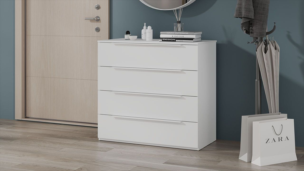 Комод для одежды с ящиками Белый Жемчуг/Белый софт 4 ящика 90х45х84 см