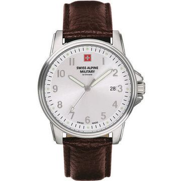 С ремешком Мужские наручные часы с коричневым кожаным ремешком Swiss Alpine Military 7011.1532 mens 40mm 10ATM