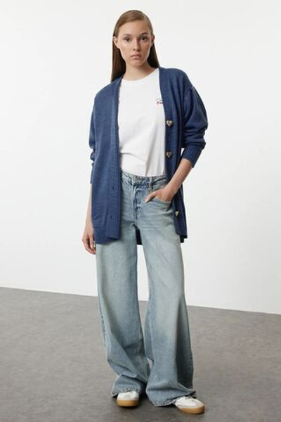 Кардиган из трикотажа с сердечком индиго на пуговицах TCTAW25TH00012