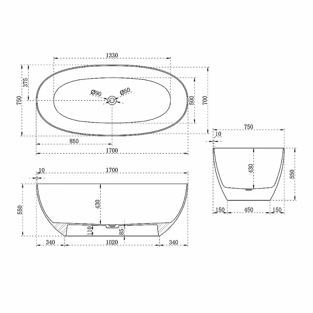 Ванна прозрачная Vincea VBT-6T01BR 170x75 янтарь прозрачный