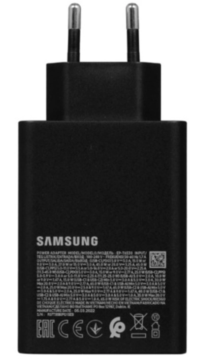Сетевое зарядное устройство Samsung EP-T6530, USB-A + 2xUSB-C, черный