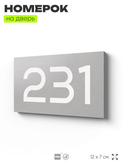 Номер на дверь 231, табличка на дверь для офиса, квартиры, кабинета, аудитории, склада, серый 120х70 мм, Айдентика Технолоджи