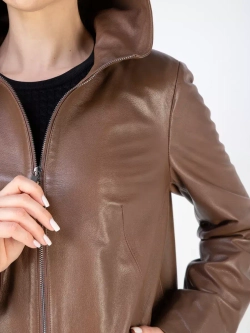 Плащ осенний кожаный с капюшоном