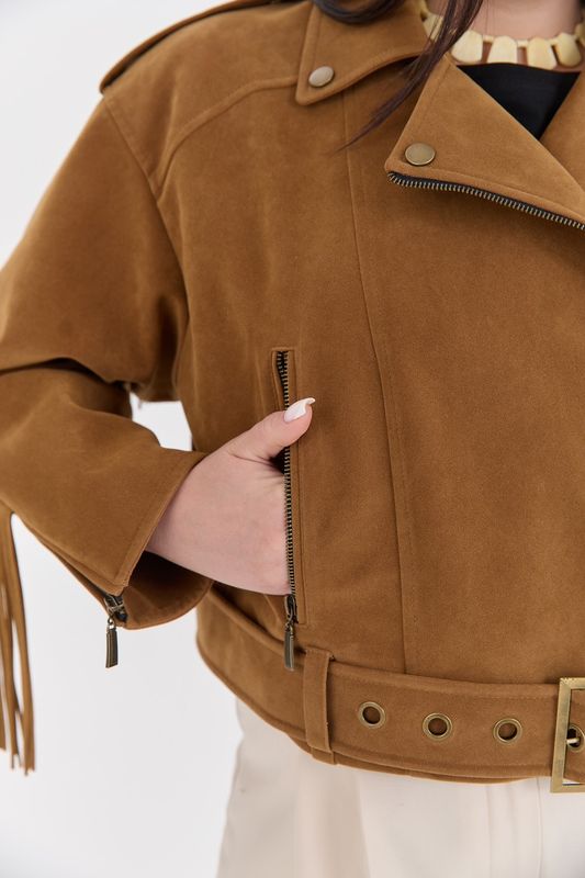 Куртка из искусственной замши, коричневая