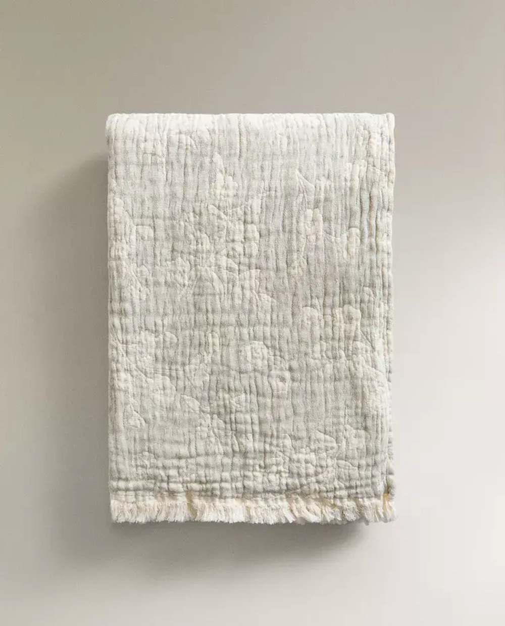 ZARA HOME ЖАККАРДОВЫЙ ПЛЕД С ЦВЕТОЧНЫМ УЗОРОМ, ЗЕЛЕНЫЙ