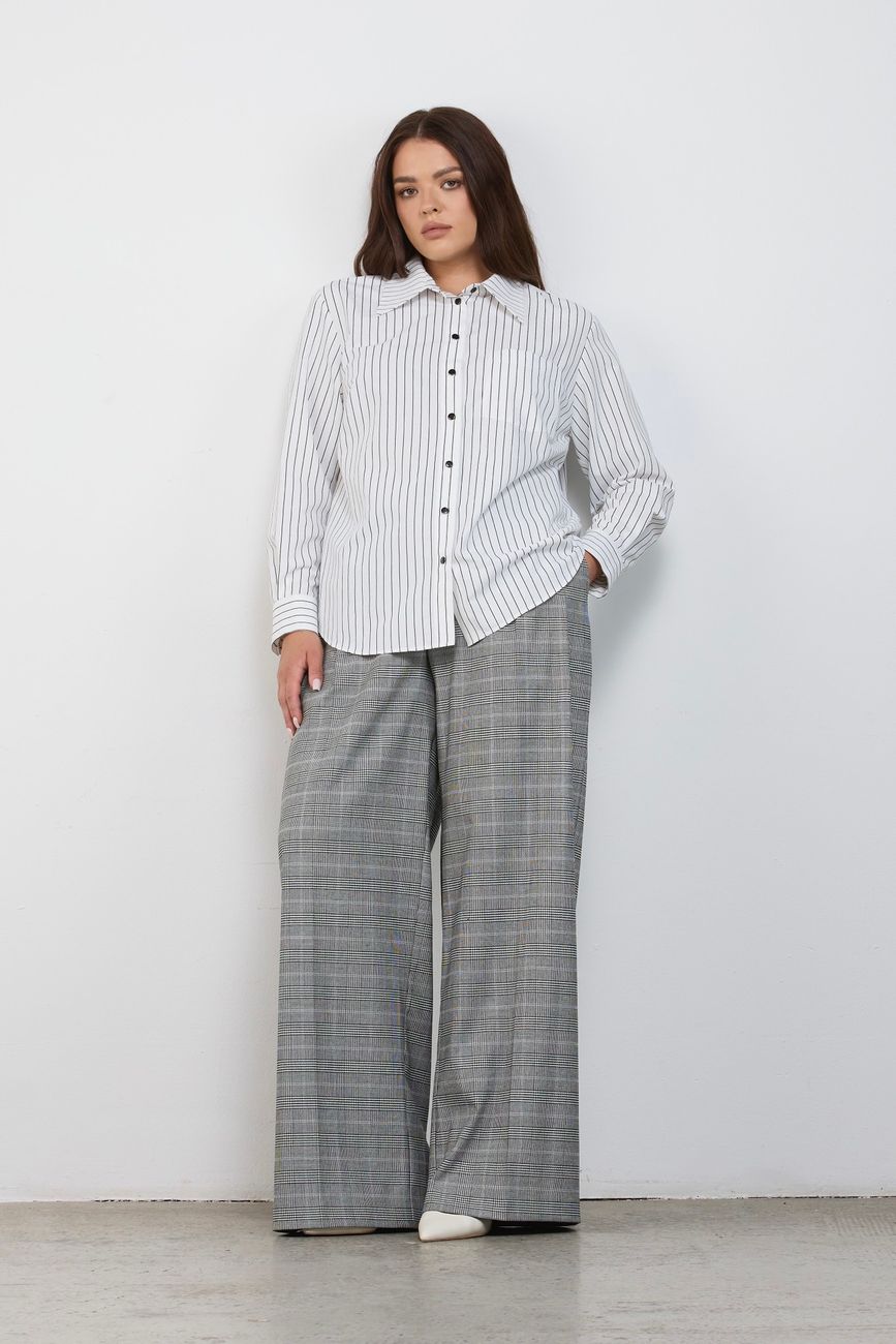 Рубашка удлиненная, белая в черную полоску