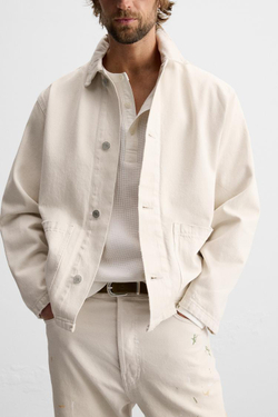 ZARA КУРТКА-РУБАШКА ИЗ ДЖИНСОВОЙ ТКАНИ С ЭФФЕКТОМ ПОТЕРТОСТИ, ЖЕЛТОВАТО-БЕЛЫЙ