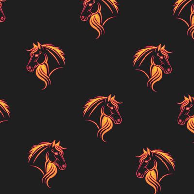 Огненные лошади на черном фоне, символ 2026 Нового года