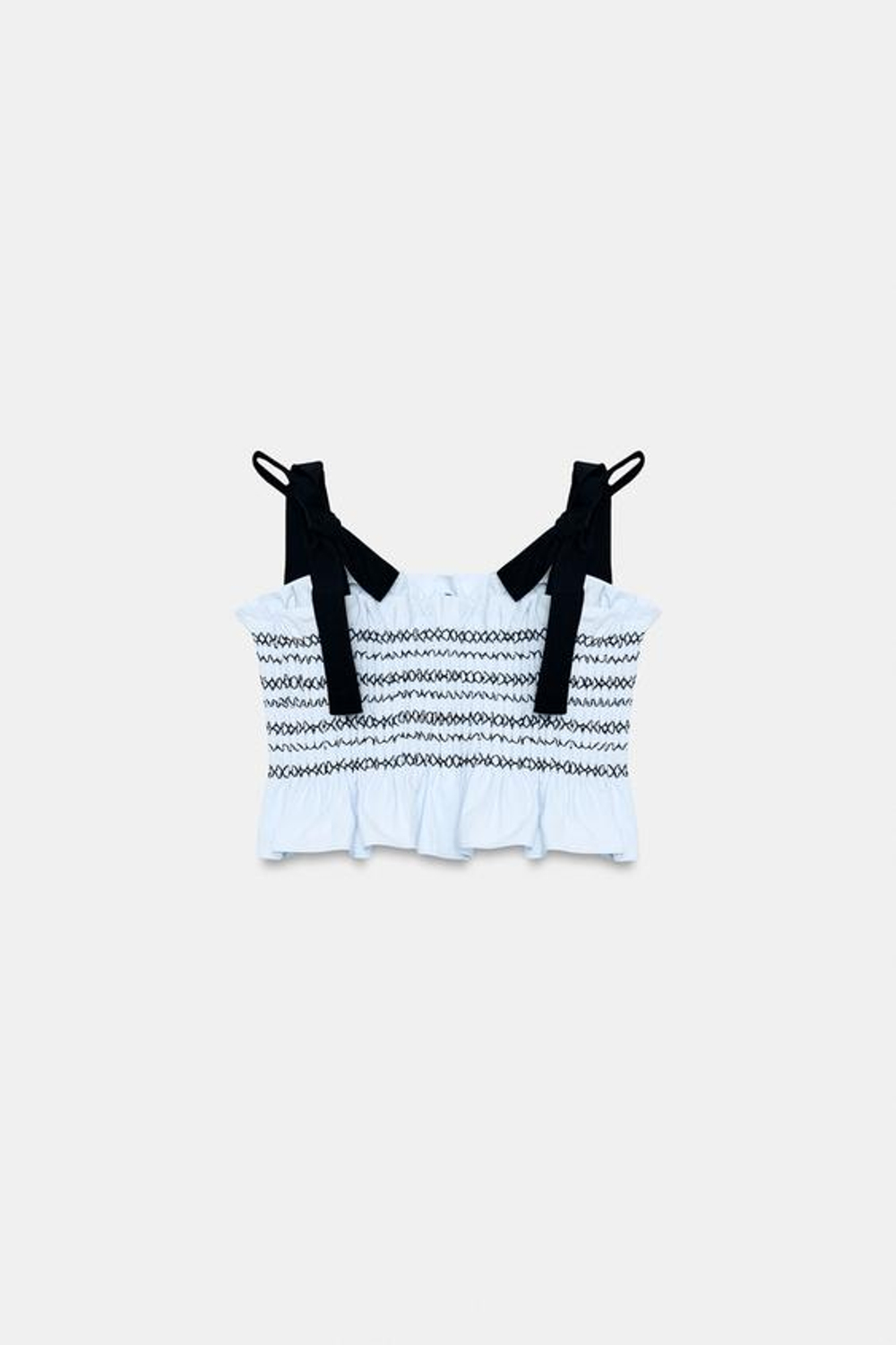 ZARA ТОП С ЗАВЯЗКАМИ И ЖАТКОЙ, СИНИЙ/БЕЛЫЙ