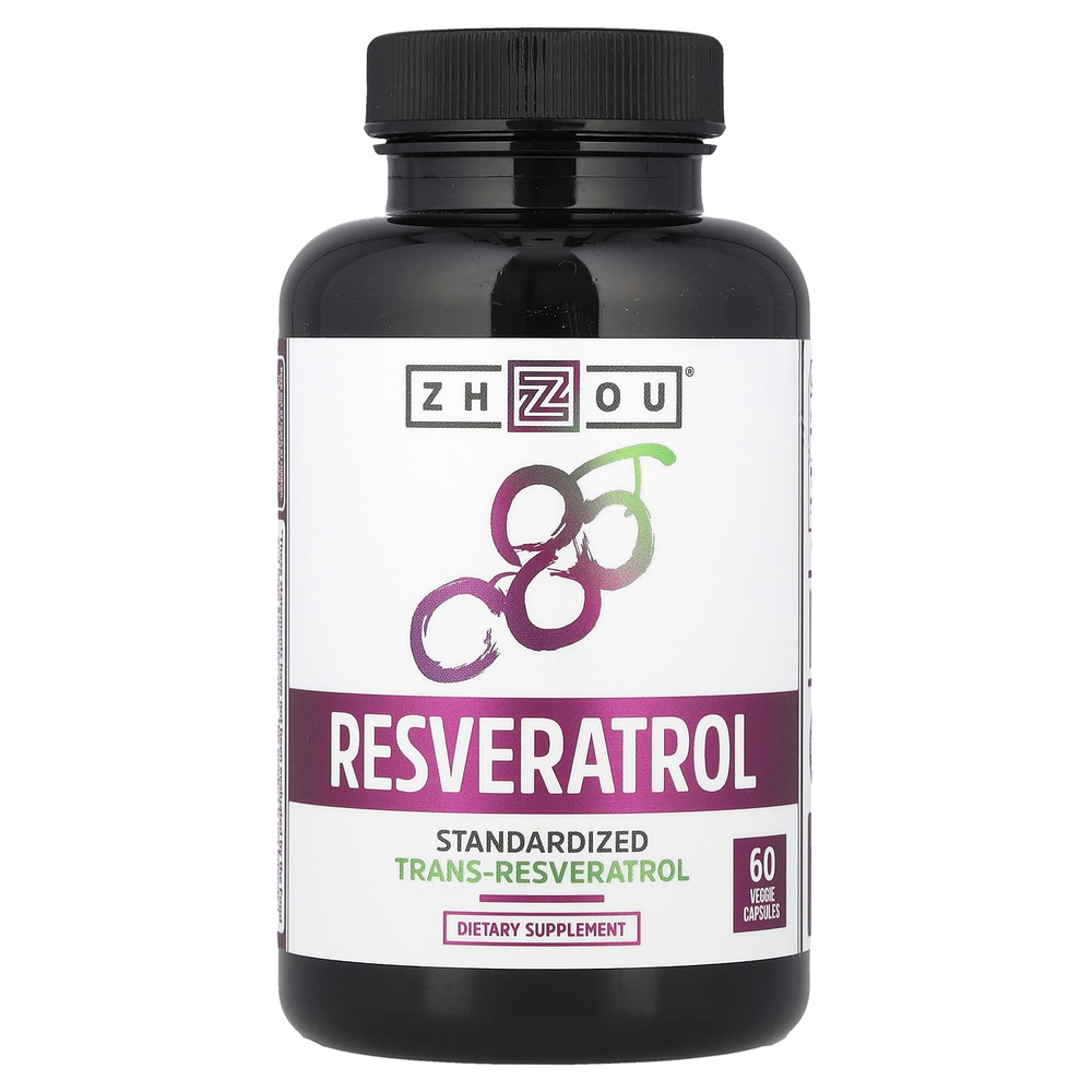 Zhou Nutrition, Ресвератрол, 60 растительных капсул