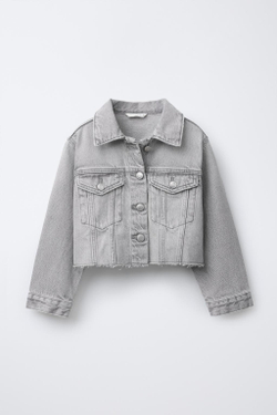 ZARA ДЖИНСОВАЯ КУРТКА CROPPED, СЕРЫЙ