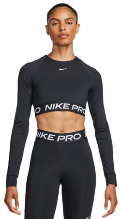 Женская теннисная футболка (dł. Рукава) Nike Pro 365 Dri-Fit Cropped Long-Sleeve Top - black/white