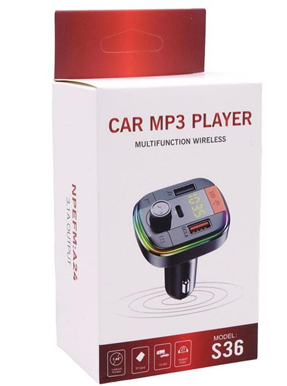 Автомобильный FM-трансмиттер S36 Bluetooth (черный) LED