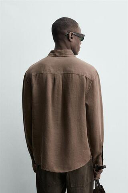 ZARA РУБАШКА ИЗ 100% ЛЬНА, КОРИЧНЕВЫЙ