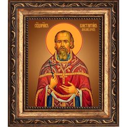 Константин Любомудров, священномученик, пресвитер. Икона на холсте. В раме 10 х 12 см.