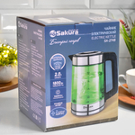 Чайник электрический 2л Sakura SA-2746GR, стеклянный с точечной подсветкой