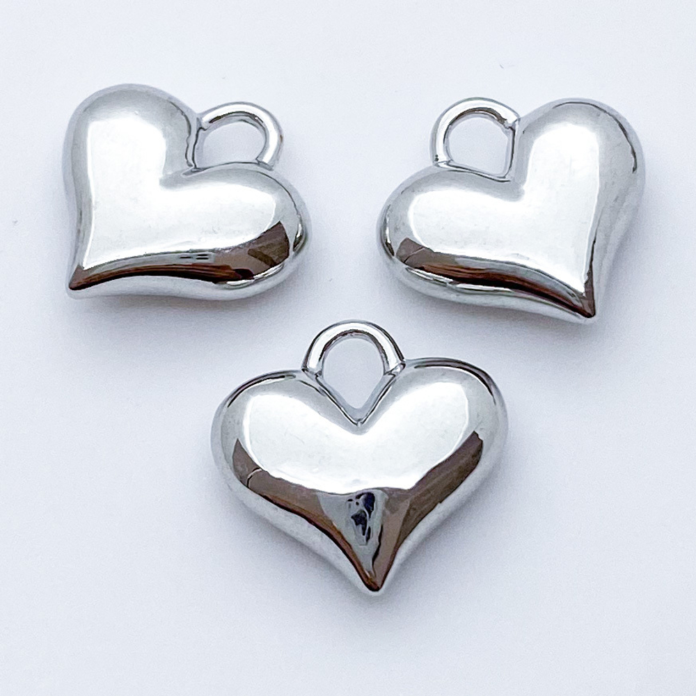 Подвеска Сердце, цвет серебро (родий), размер 14*14 мм, цена за 1 шт