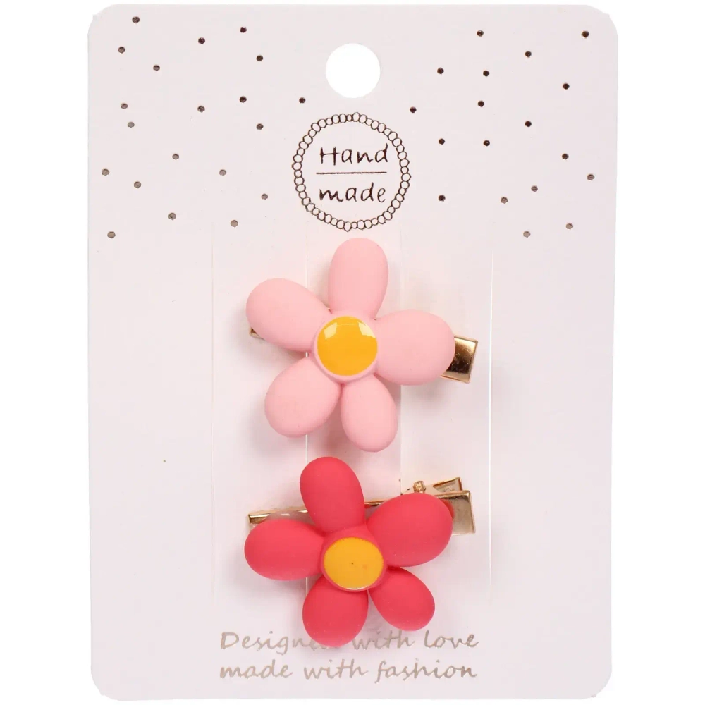 Зажимы для волос детские 2шт «РОЗОВЫЙ ПУДИНГ», ромашки, цвет как на фото,2*5,5см (блистер и пакет)
