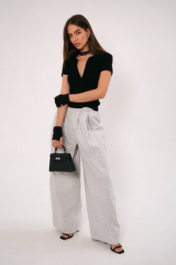 Брюки на резинке из хлопка в мелкий цветочек