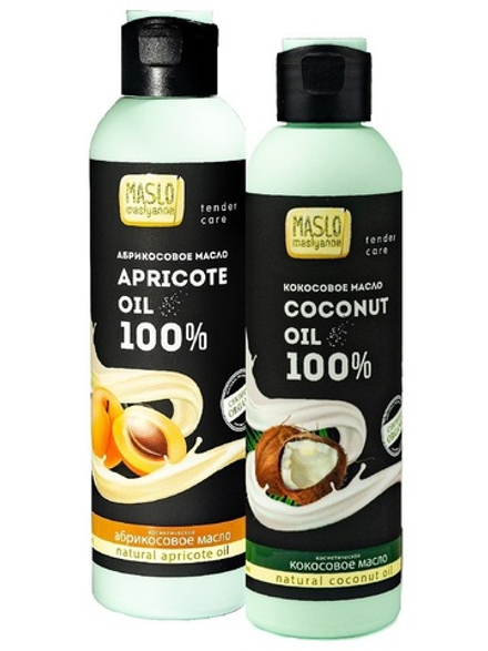 Maslo Maslyanoe промо Абрикосовое масло 100%, 200 мл + Кокосовое масло100%, 200 мл