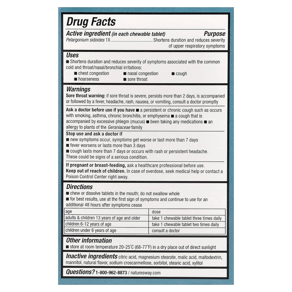 Nature's Way, Umcka®, жевательные таблетки для облегчения симптомов простуды, для детей от 6 лет, с вишневым вкусом, 20 таблеток