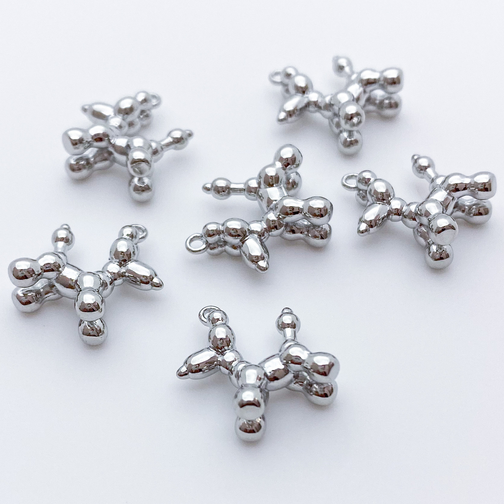 Подвеска Пудель из шариков, цвет серебро, размер 16*18, цена за 1 шт