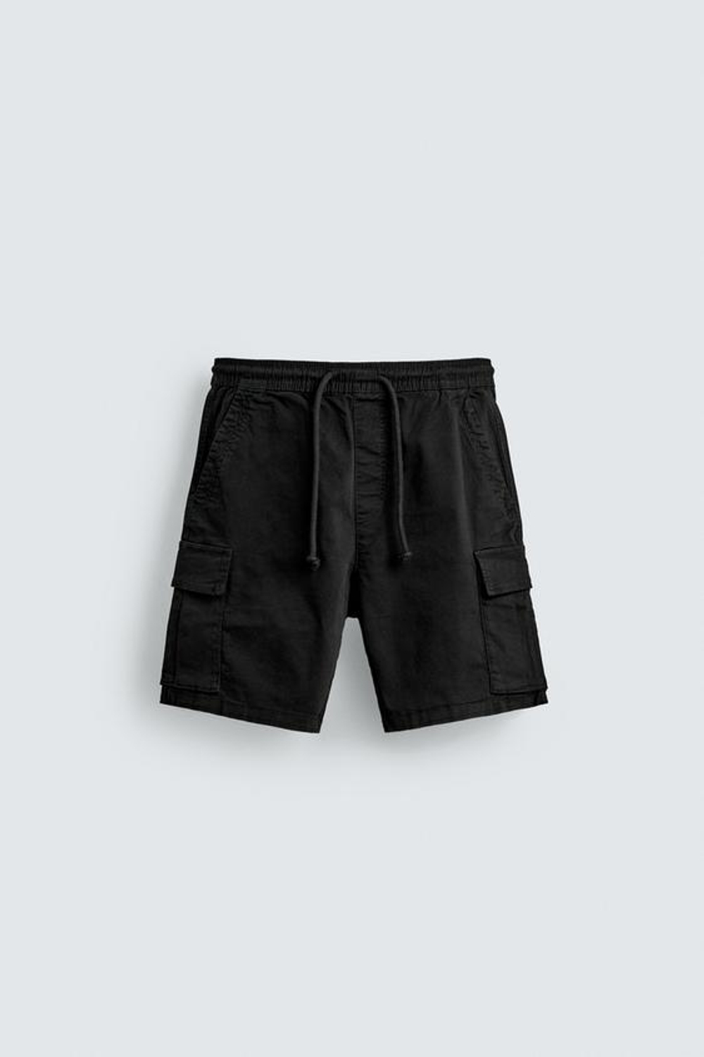 ZARA ШОРТЫ КАРГО RELAXED FIT С ЭФФЕКТОМ ПОТЕРТОСТИ, ЧЕРНЫЙ