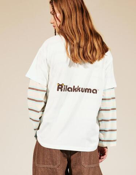 BERSHKA Футболка с короткими рукавами и принтом Rilakkuma, белый