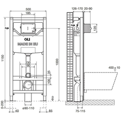 Инсталляция для подвесного унитаза  OLI 120 ECO Sanitarblock pneumatic (Пневматическая, метал. крепления) 879235 схема