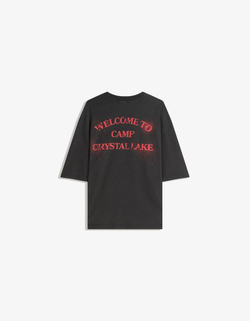 BERSHKA Футболка с принтом Friday the 13th, серый