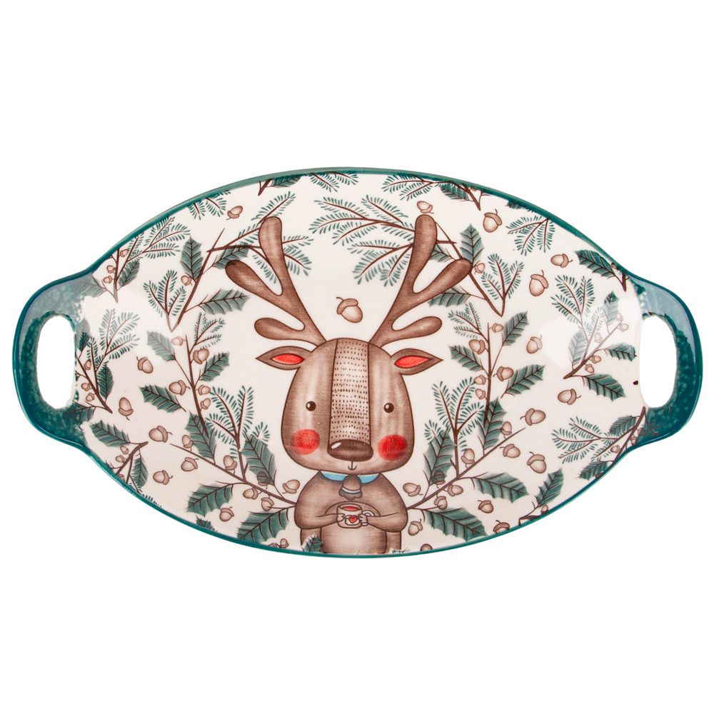 Блюдо с ручками "Kawaii Forest.Deer"27*16*4см. v=450мл. (min9) (фарфор) (транспортная упаковка)