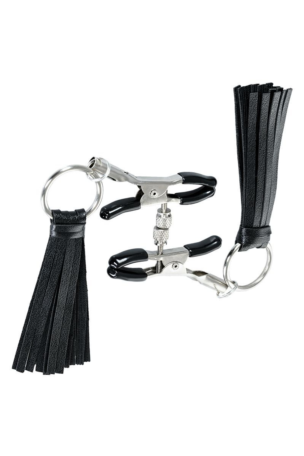 Черно-серебристые зажимы для сосков Theatre с кисточками (Цвет: черный с серебристым)