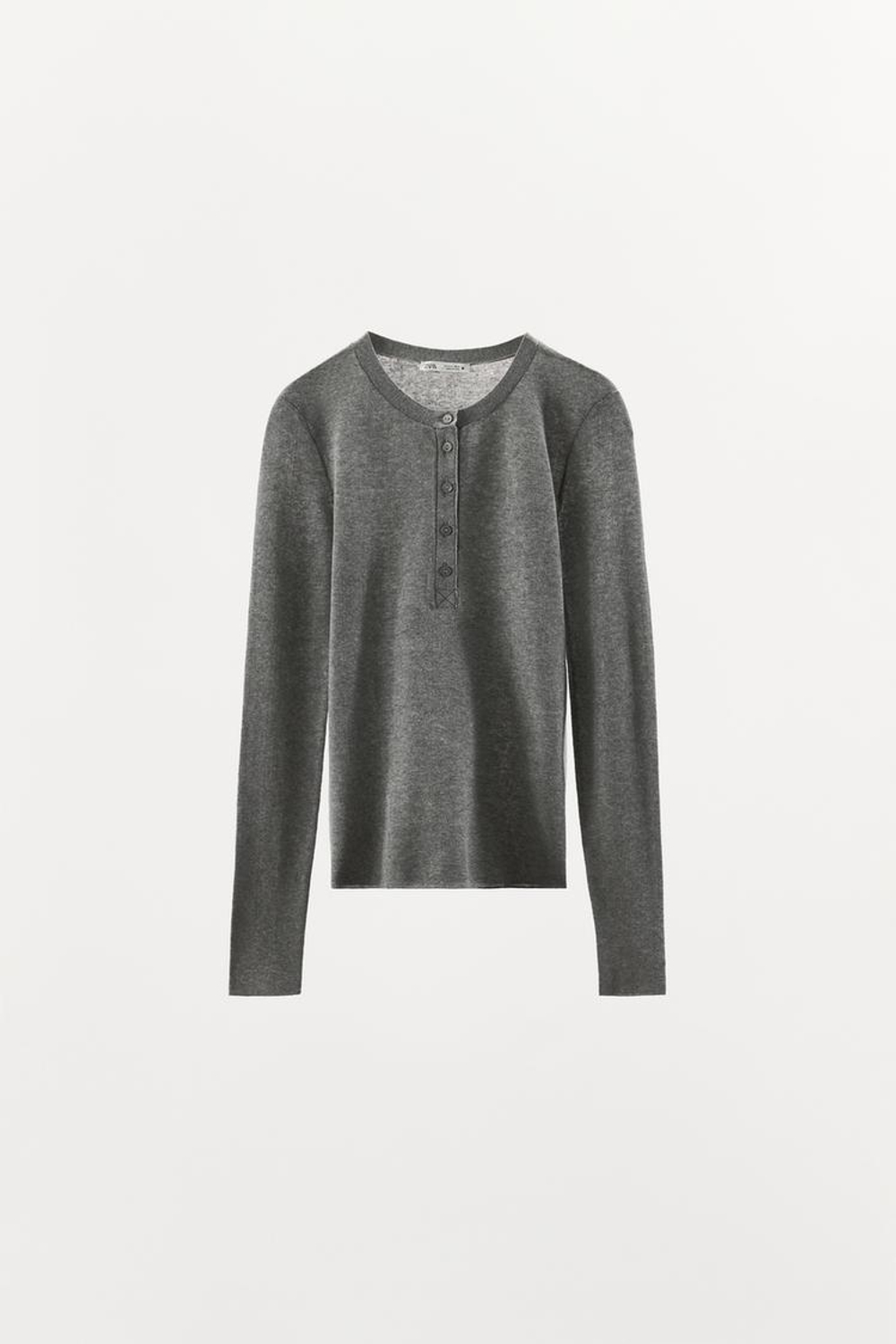 ZARA ФУТБОЛКА ИЗ СМЕСОВОГО ХЛОПКА НА ПУГОВИЦАХ, СЕРЫЙ