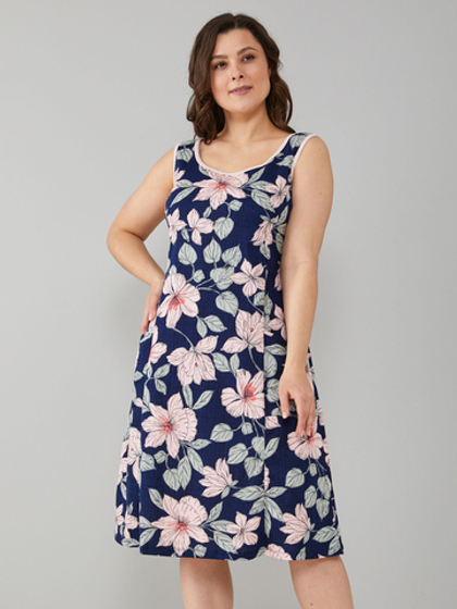 Платье П-012/синий-пудровыйцветок