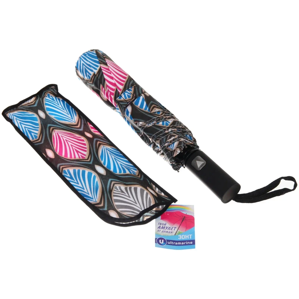 Зонт женский полуавтомат «Ultramarine- Маниока», микс 6 цветов, 8 спиц, d-100см, длина в слож. виде 28см, голубые цветы