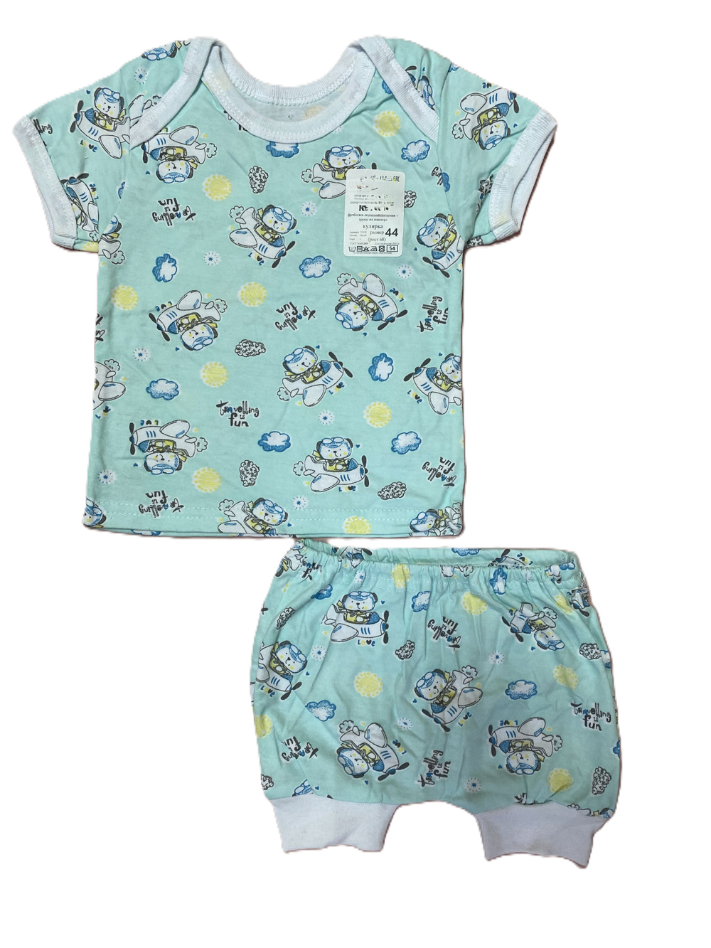 Костюм из 2х предметов (футболка-лодочка с коротким рукавом и трусы на памперс) из кулирки (100% хлопок) на рост 68 см
