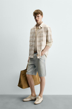 ZARA ДЖИНСОВЫЕ ШОРТЫ RELAXED FIT, ГОЛУБОЙ