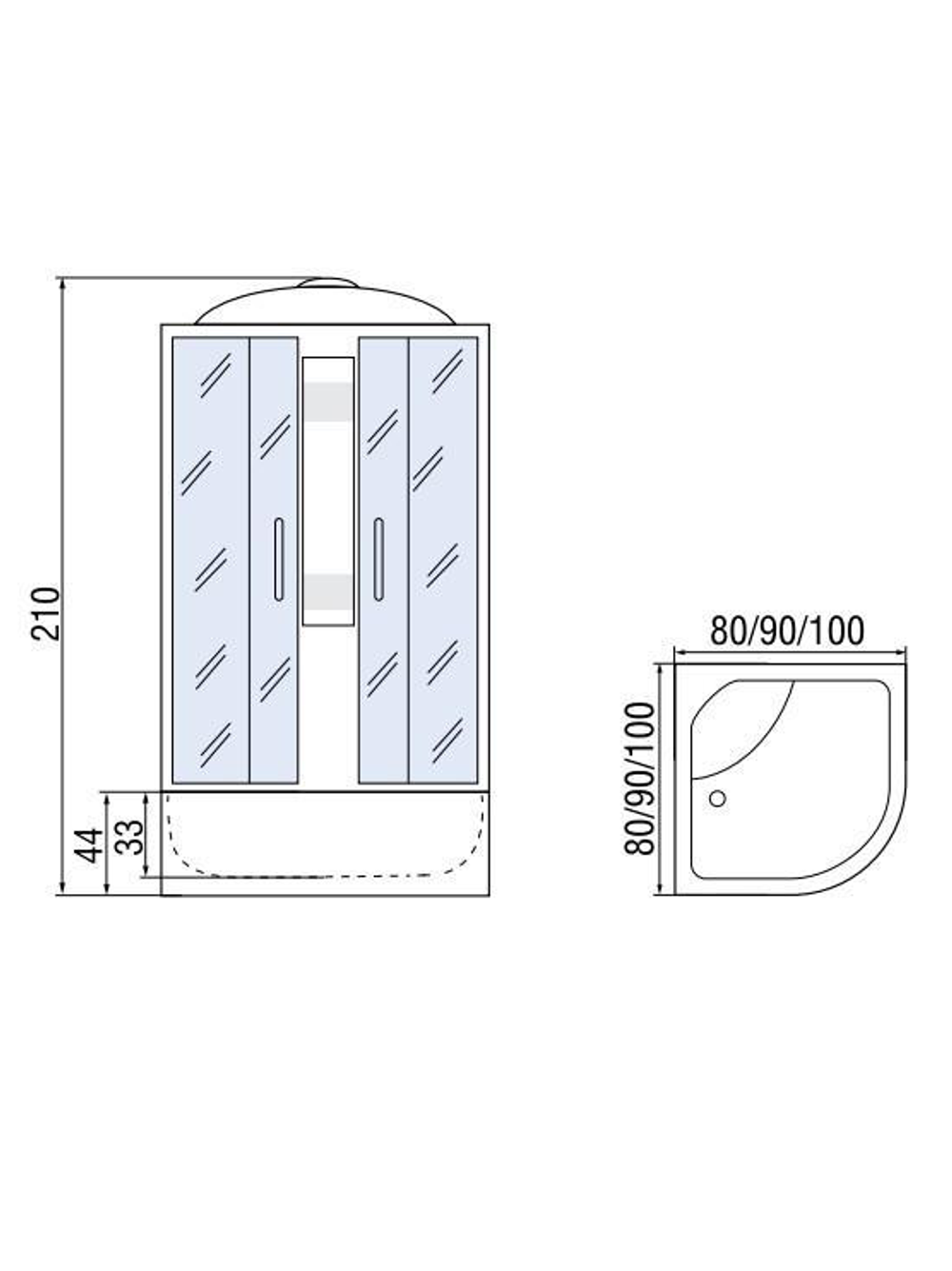 Душевая кабира  МОНОМАХ 10000005760 90/44 С МЗ, 900х900х2100, полукруг