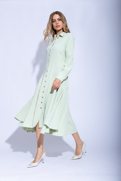 Женское мятное платье-рубашка миди с пуговицами
