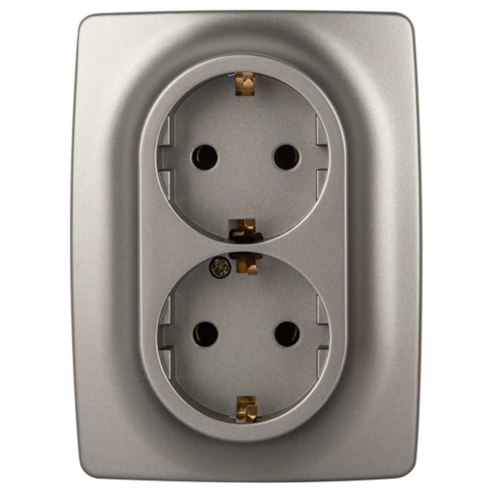 Розетка ЭРА Серия 12 12-2106-16 двойная 2X2P+E Schuko 16А-250В титан | ЭРА 12 Титан