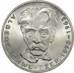 Germany, 5 Mark 1975 – Albert Schweitzer Commemoration (Karlsruhe Mint - "G"), AU